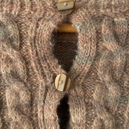1970s Hand Knit Angora Wool Space Dye Cardigan