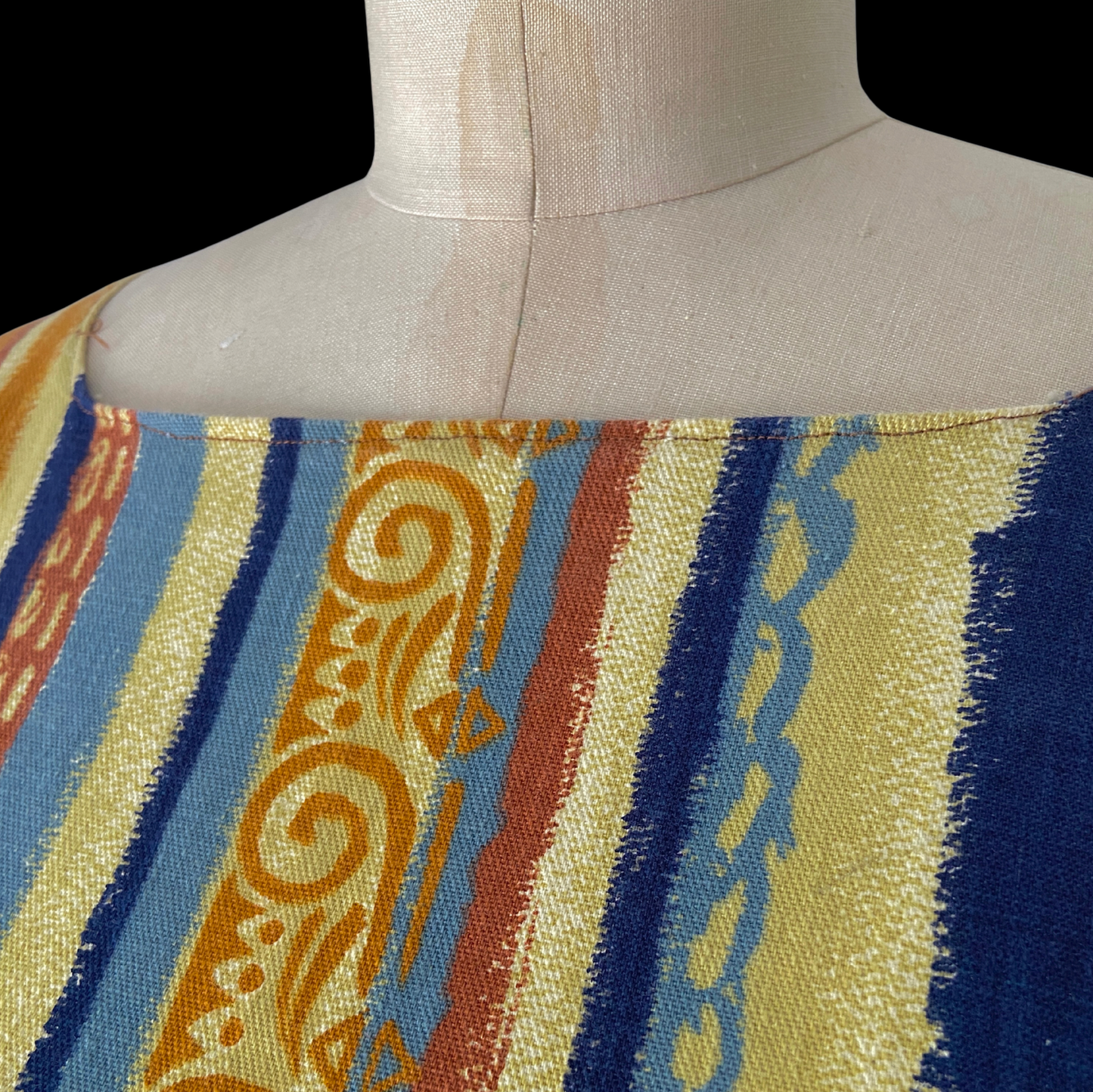 1960s 1970s Striped Cotton Maxi Dress Angel Sleeves