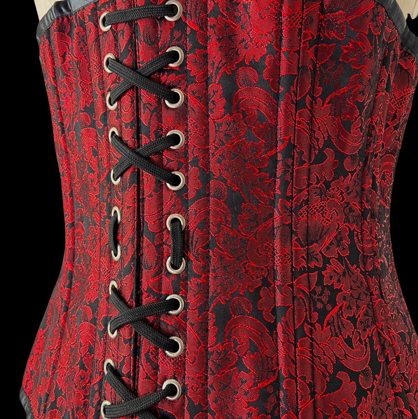 Vintage 1990s Black Red Brocade Corset Reversible