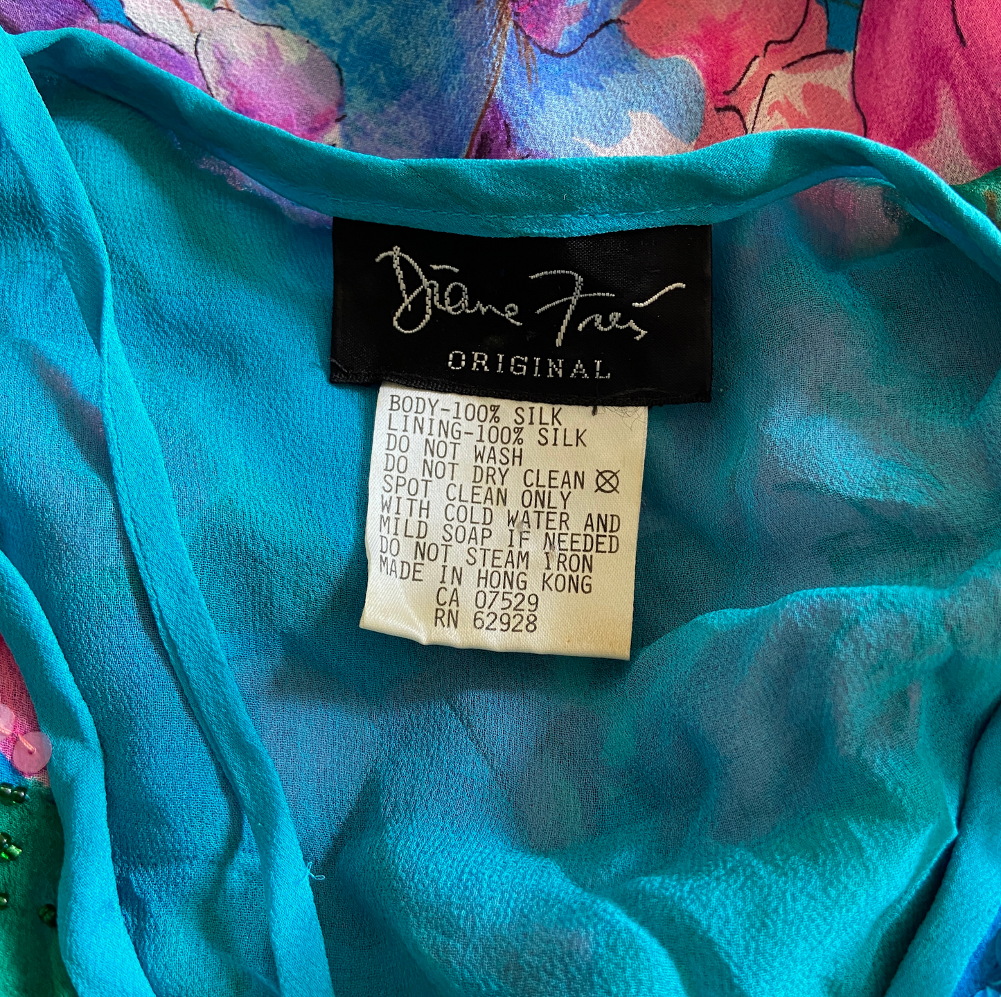 1980s Diane Freis Silk Dress Floral Chiffon