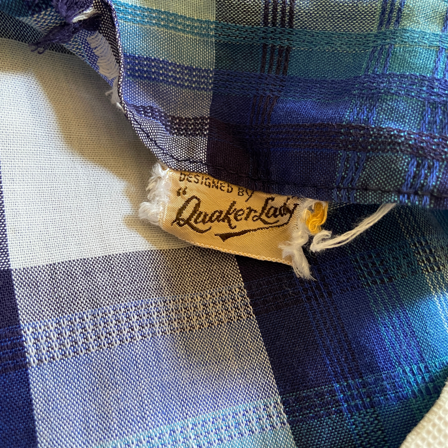 1940s Blue Plaid Cotton Dress