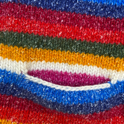 1990s Striped Wool Cardigan Hooded Rainbow Hand Knit