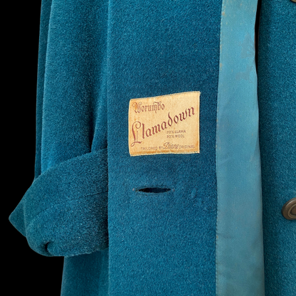 1940s 1950s Blue Llama Wool Swing Coat