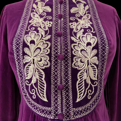 1960s Purple Velvet Embroidered Mini Dress by Rag Dolls
