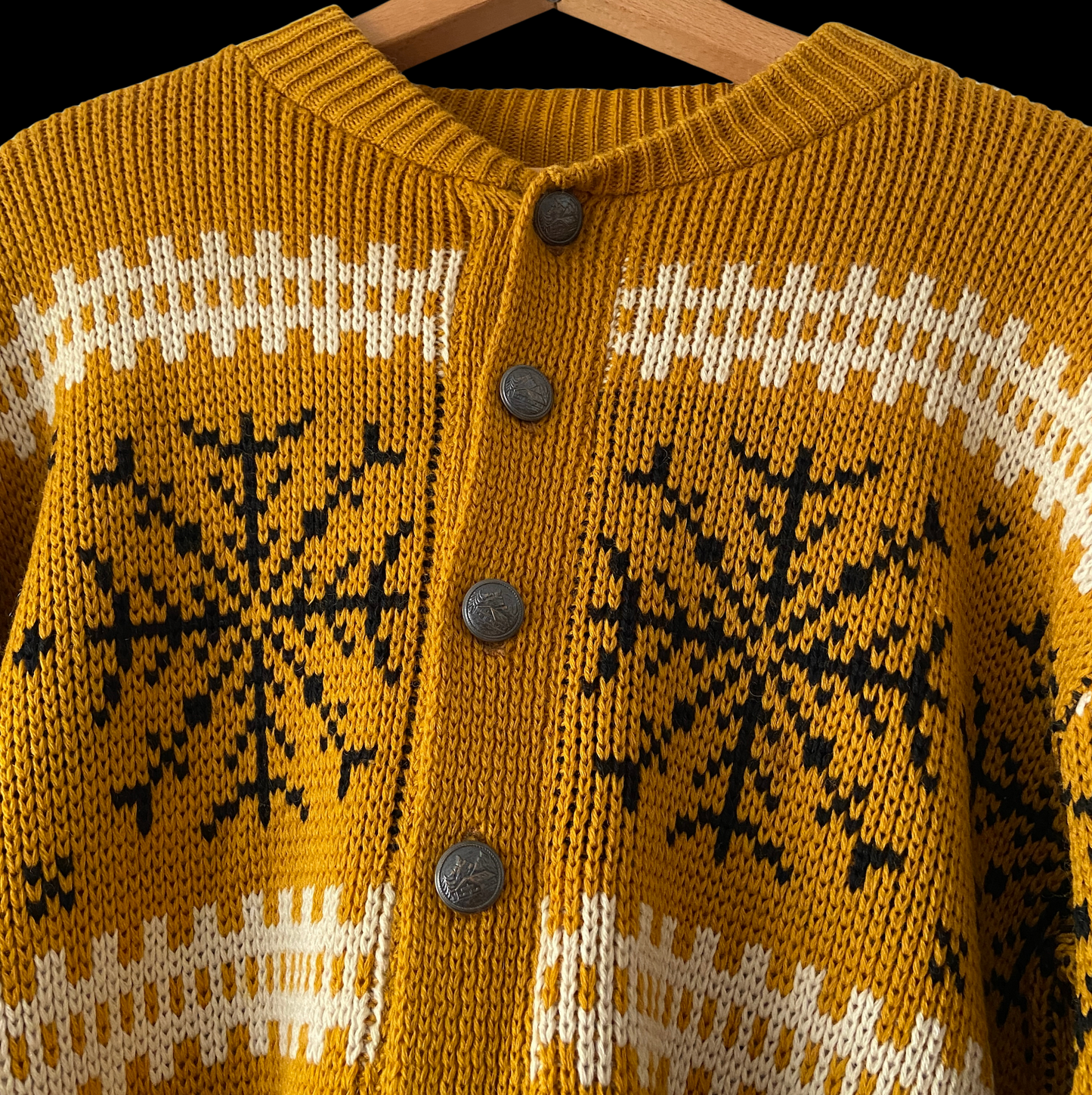 1960s Yellow Wool Snowflake Cardigan