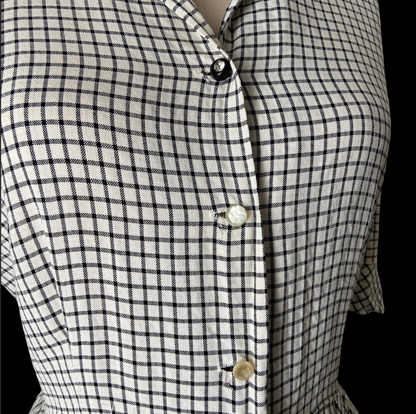 1940s 1950s Gingham Cotton Dress with Pockets