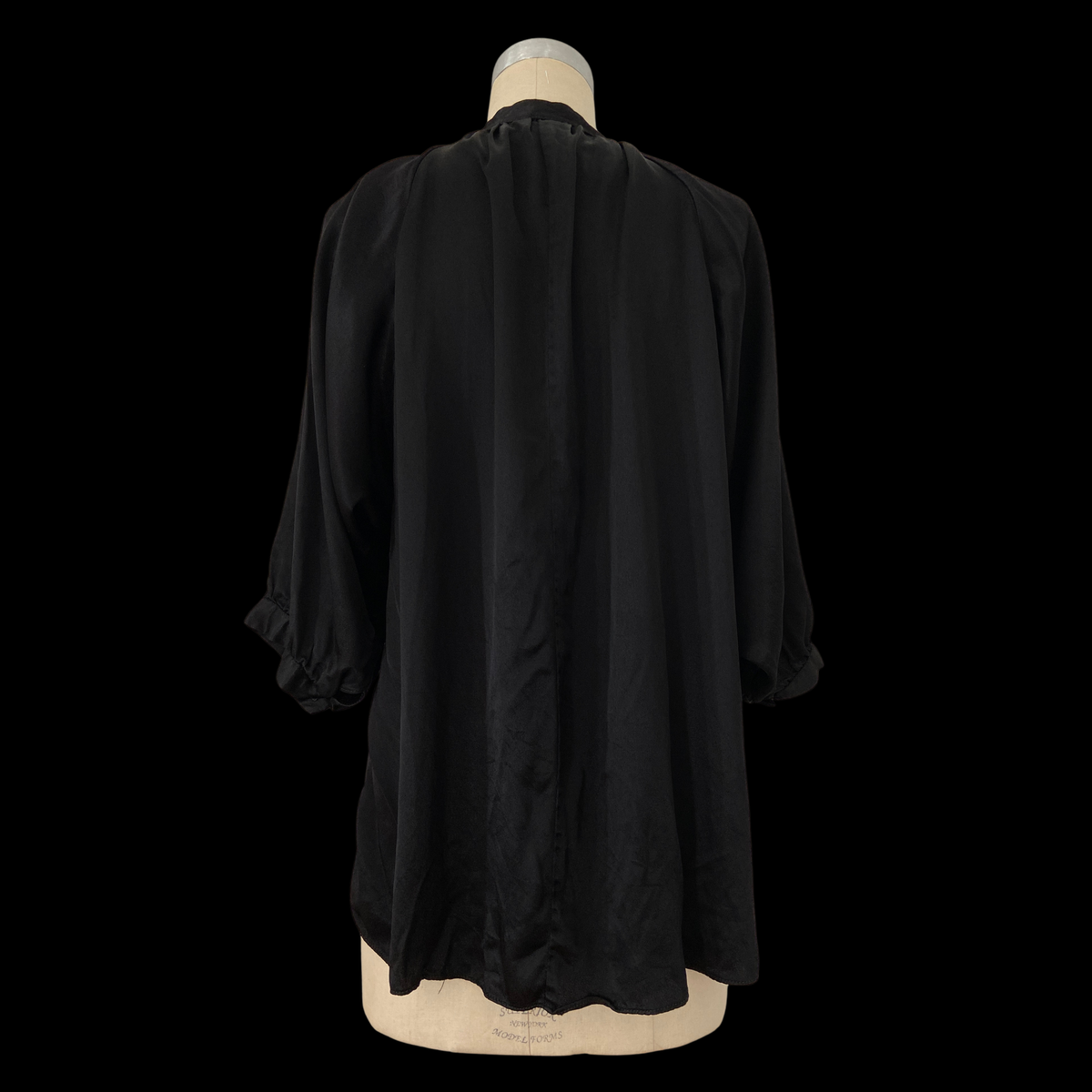1970s Black Satin Batwing Blouse