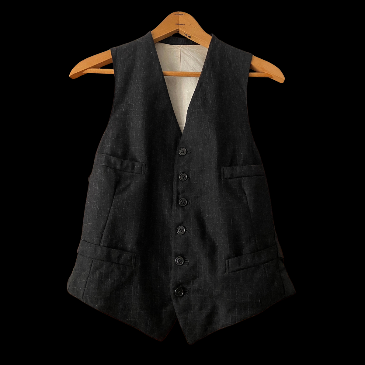 1930s Black Windowpane Wool Waistcoat Vest