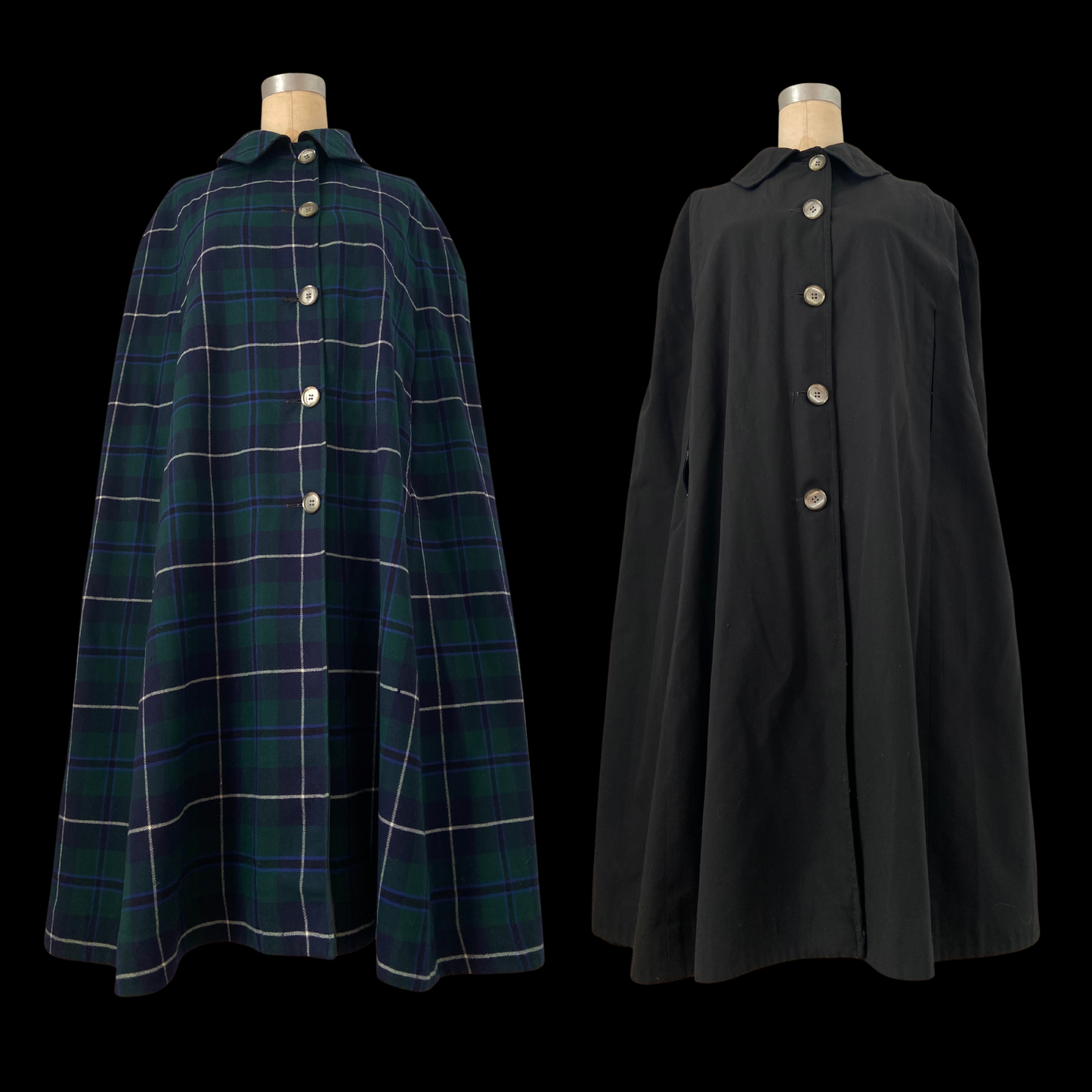 1970s Wool and Gaberdine Reversible Tartan Cape