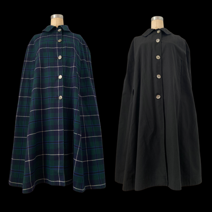1970s Wool and Gaberdine Reversible Tartan Cape