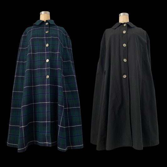 1970s Wool and Gaberdine Reversible Tartan Cape