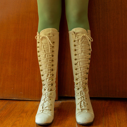 Vintage 1960s Lace Up White Boots
