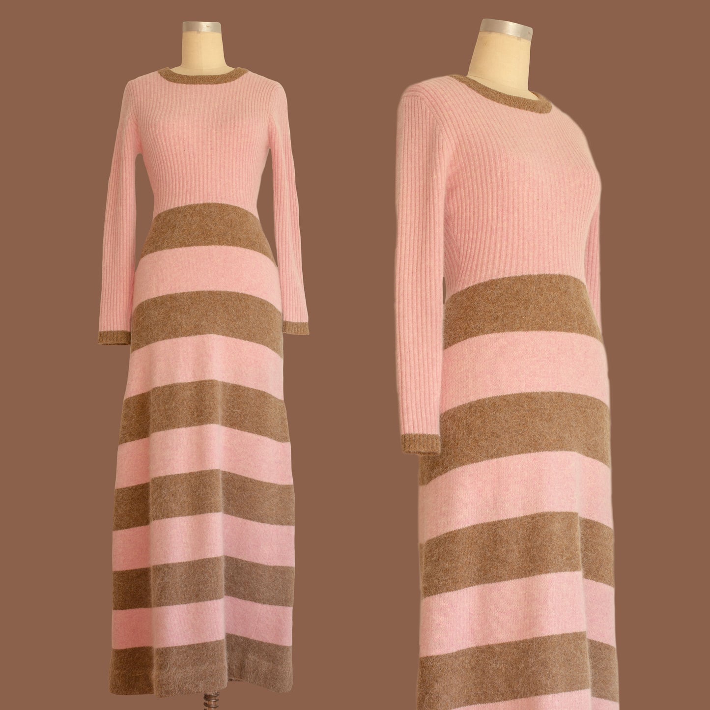 Vintage 1960s Angora Striped Maxi Dress by Jonathan Logan
