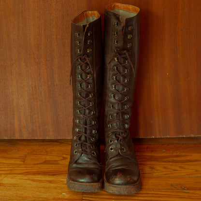 '70s Brown Lace Up Knee High Boots