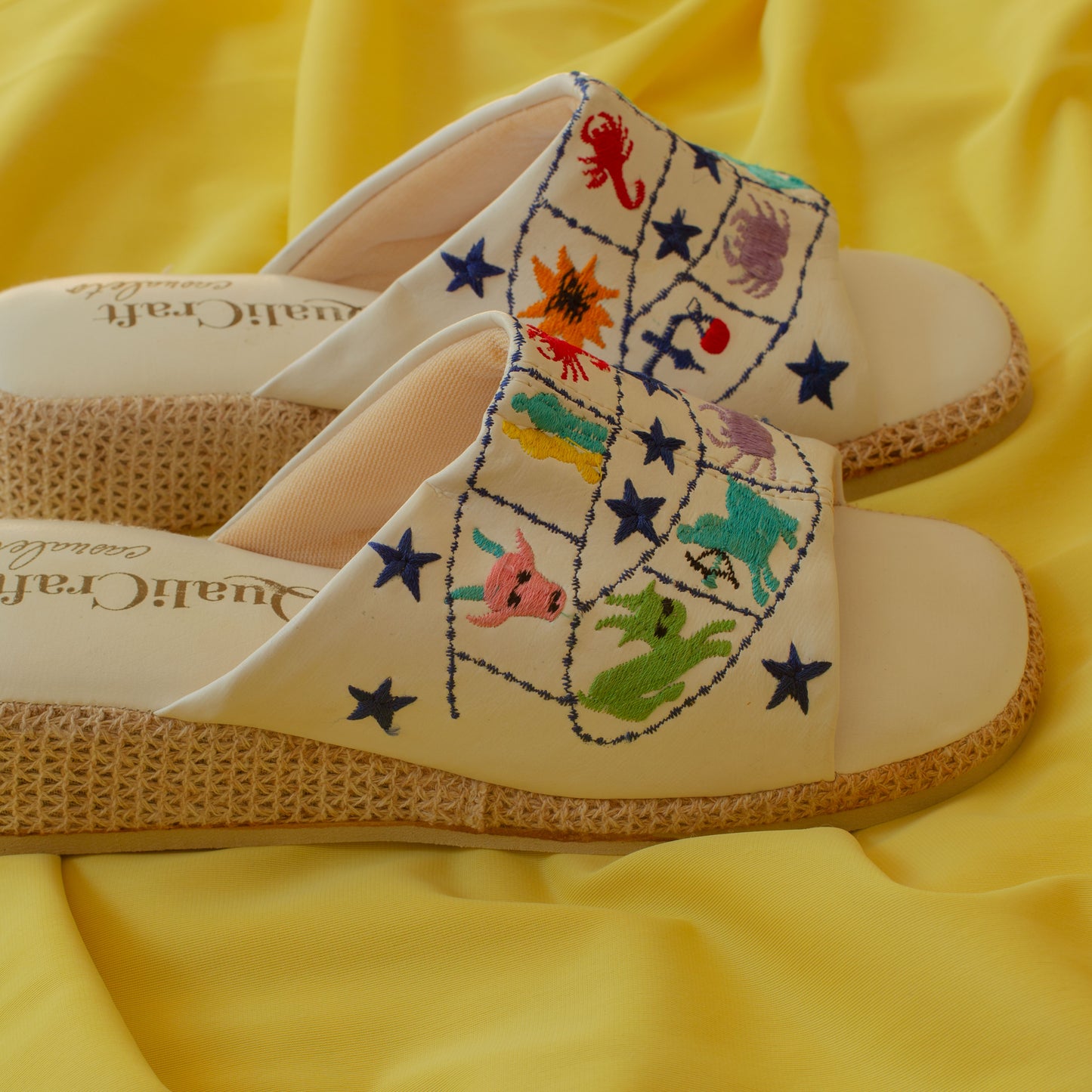1960s Embroidered Astrology Zodiac Slippers