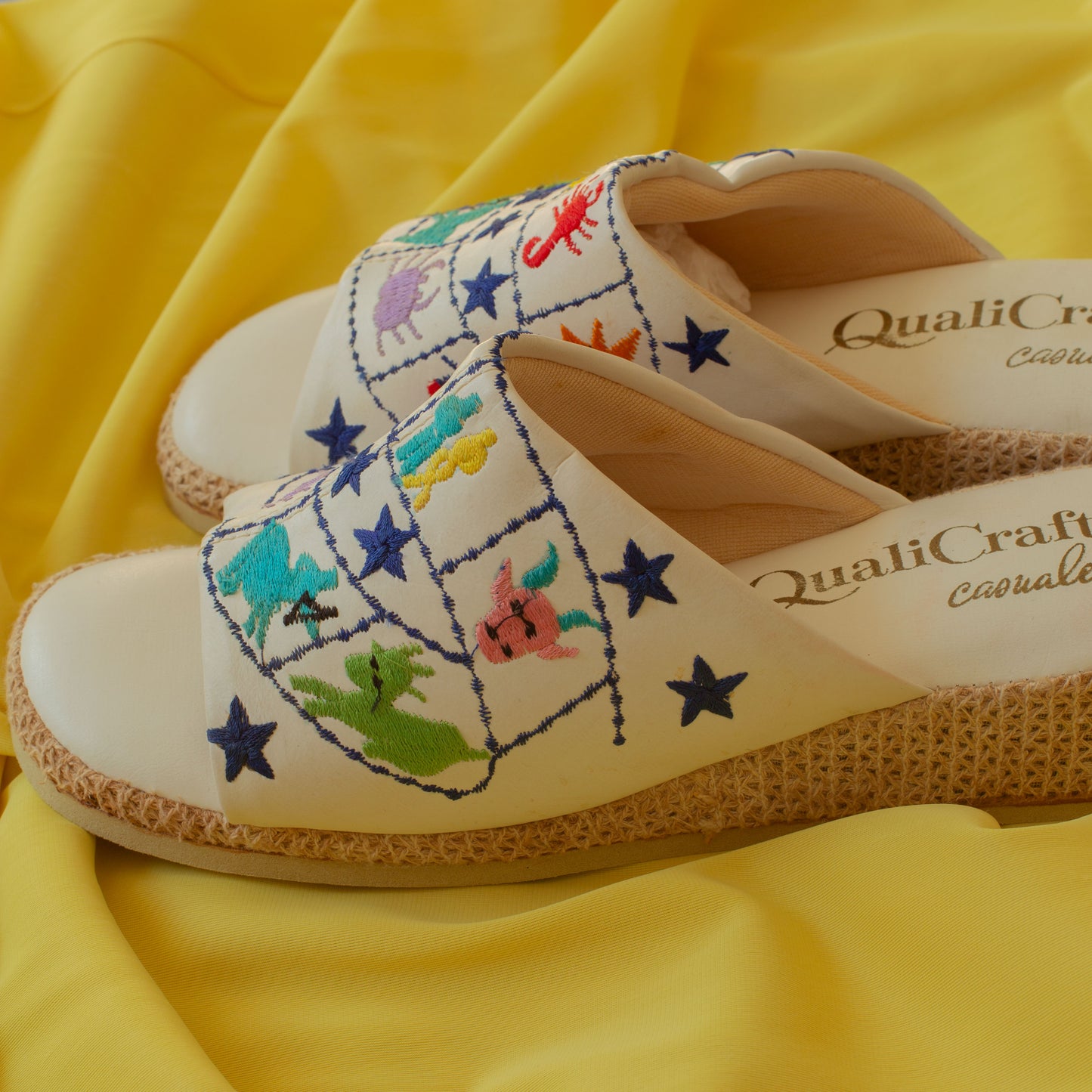 1960s Embroidered Astrology Zodiac Slippers