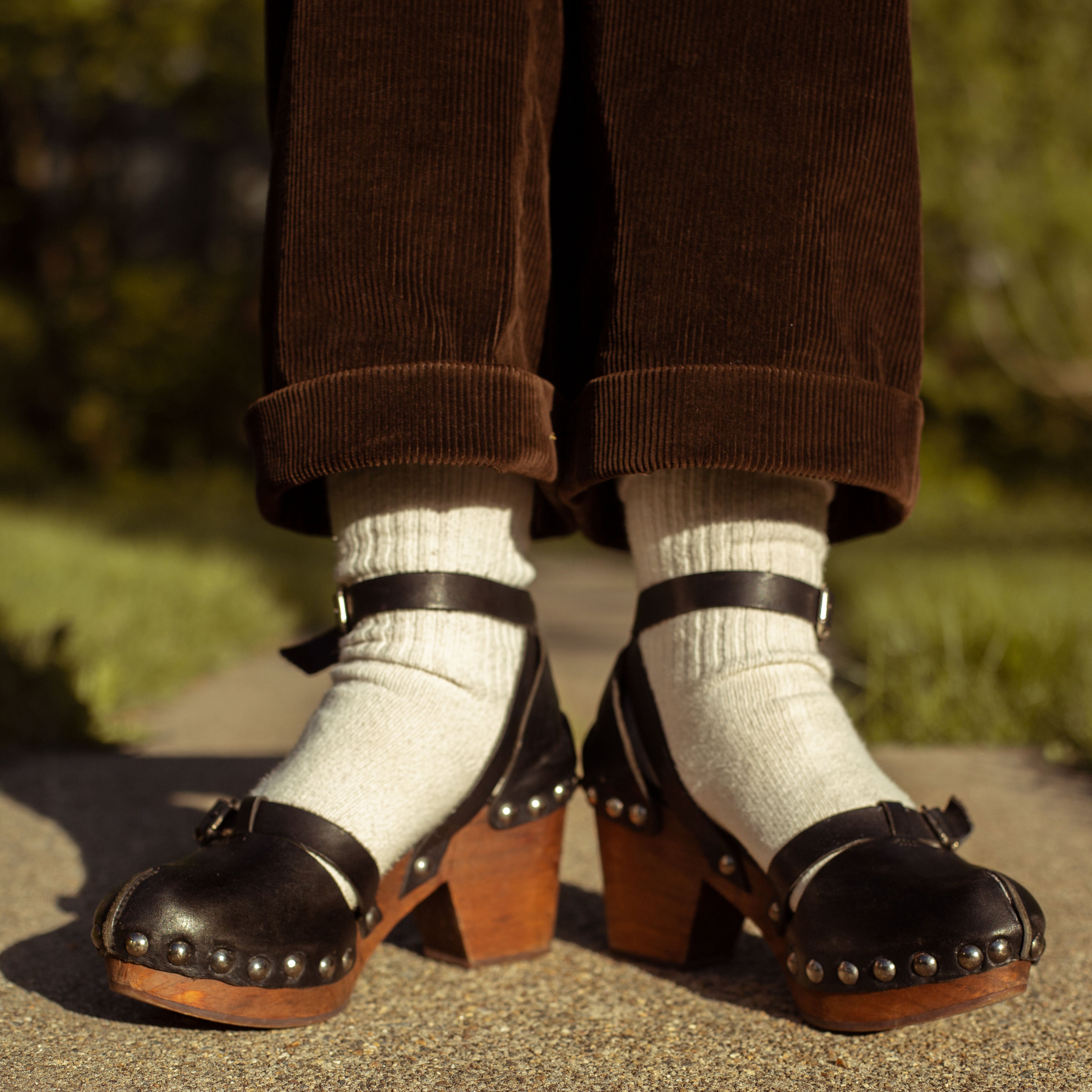 Vintage 1970s Black Leather Platform Clogs