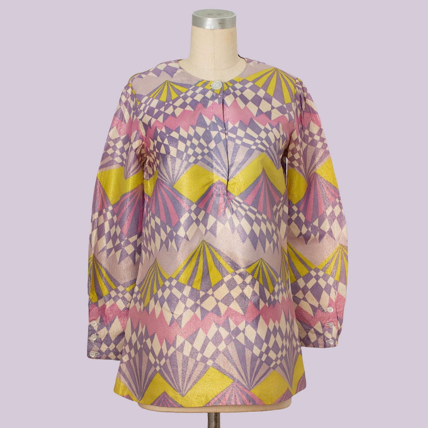 1960s Lurex Psychedelic Print Micro Mini Dress