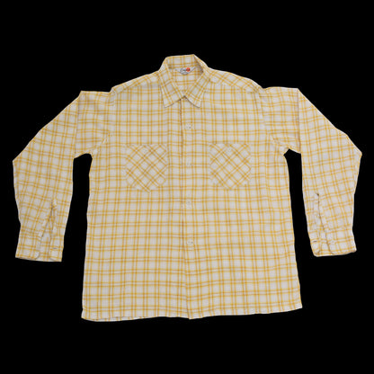 1940s Yellow and Red Plaid Cotton Loop Collar Shirt