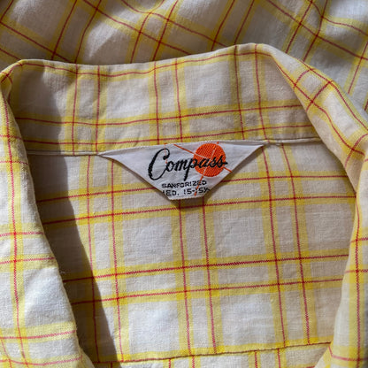 1940s Yellow and Red Plaid Cotton Loop Collar Shirt